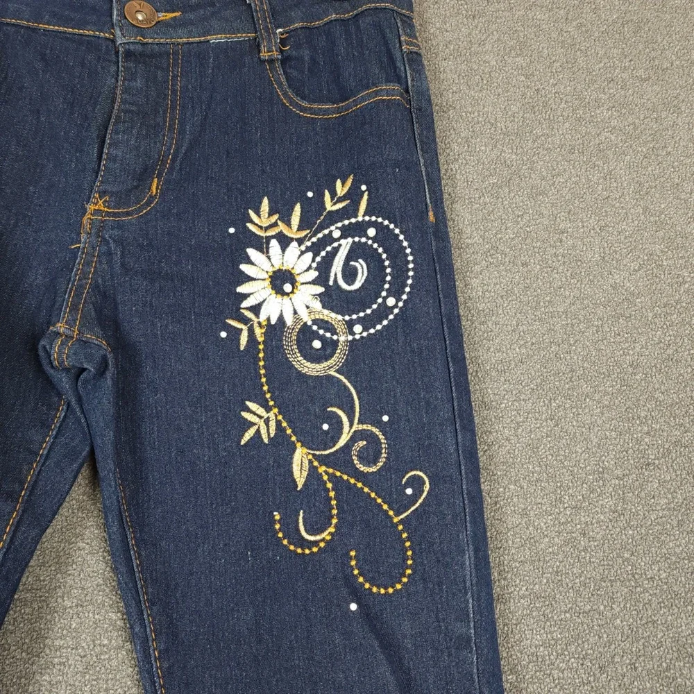 ZZVET Girls Jeans‎ Blue Denim Embroidered Flower Butterfly Accent Size 7 8